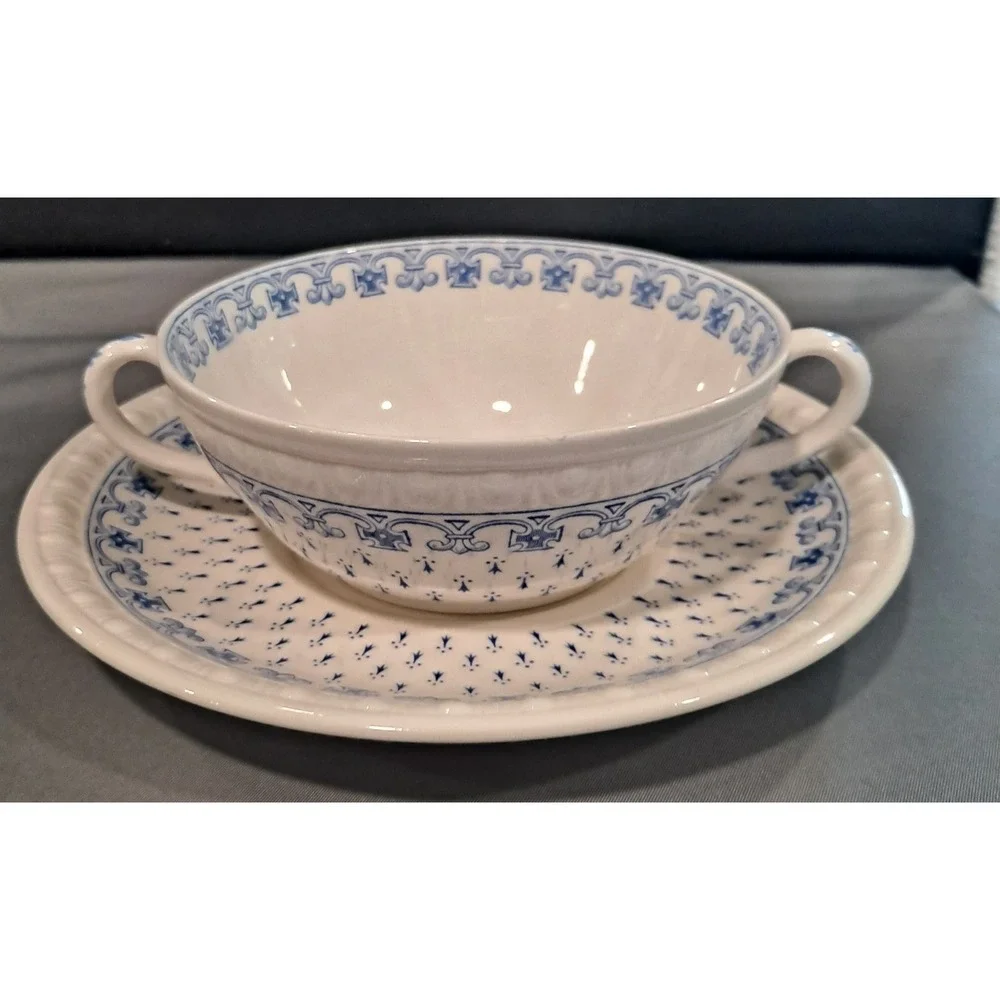 Vintage Blue And White Copeland Spode Centurion Soup And Saucer